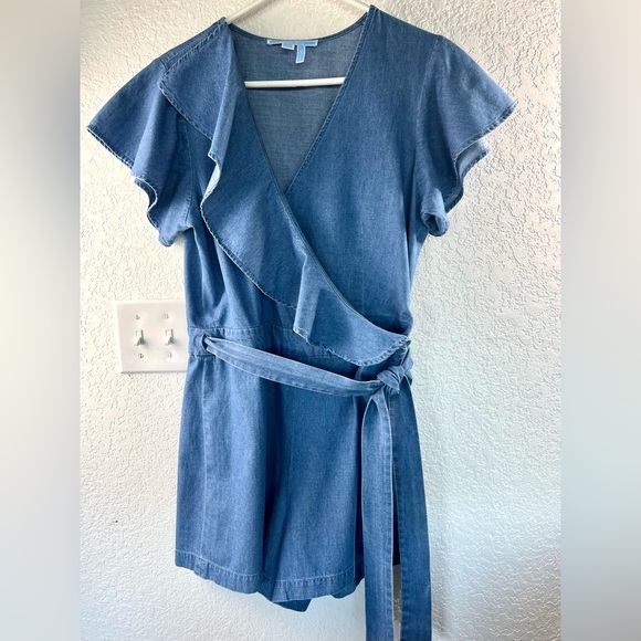 Draper James Chambray Ruffle Wrap Romper - Picture 6 of 12